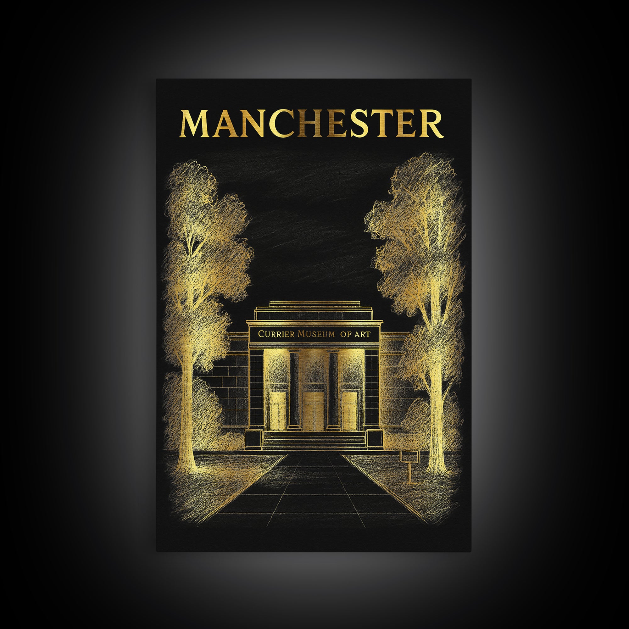 Manchester New Hampshire Travel Poster, Canvas Print, Black And Gold Line Art, Manchester Wall Art, Art Print, Wall Decor, Travel Poster Set