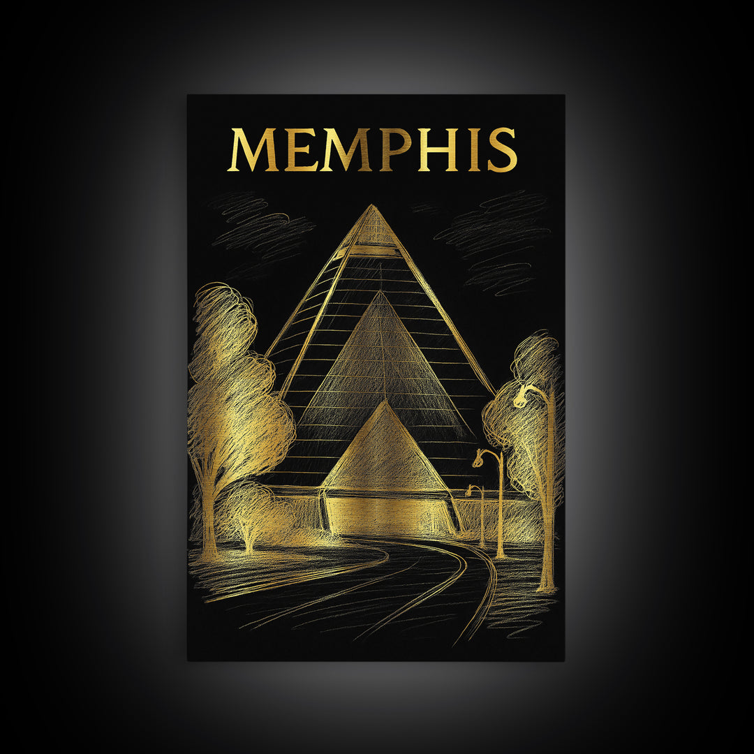 Memphis Tennessee Travel Poster, Canvas Print, Gold Sketch Wall Art, Memphis Travel Art, Eclectic Wall Decor, Travel Wall Decor, Poster Art