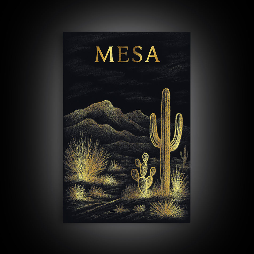 Mesa Arizona Travel Poster, Canvas Print, Dark Background Poster Art, Mesa Art Print, Travel Wall Art, Travel Wall Decor, Wall Decor
