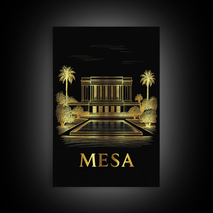 Mesa Travel Poster, Framed Canvas Print, Elegant Gold City Art, Mesa Wall Art, Travel Art Print, Vintage Travel Art, Vintage Travel Print