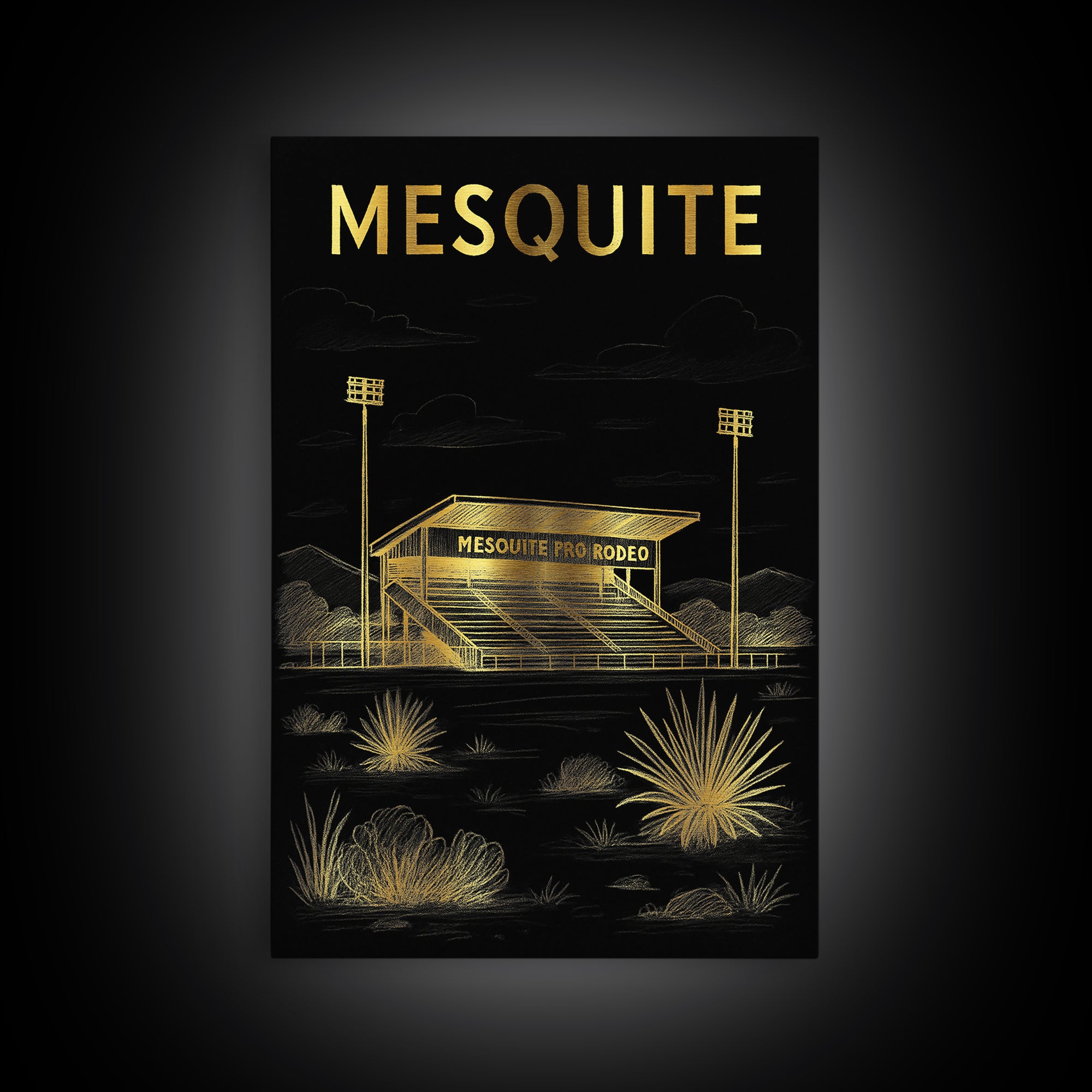 Mesquite Texas Travel Poster, Canvas Print, Dark Background Poster Art, Mesquite Wall Art, Gift For Travelers, Wanderlust Decor