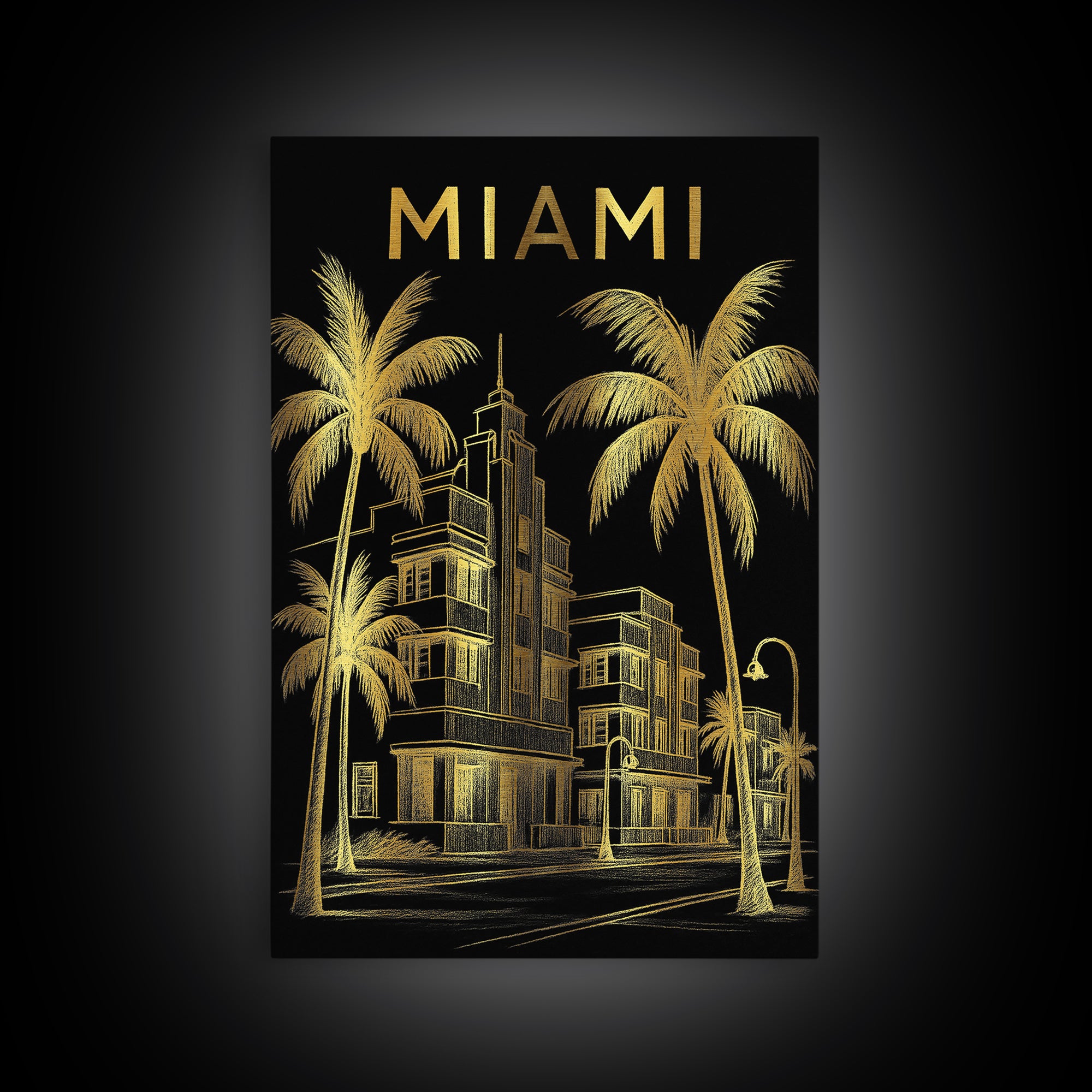 Miami Florida Travel Poster, Canvas Print, Dark Background Poster Art, Miami Wall Art, Travel Art Print, Vintage City Art