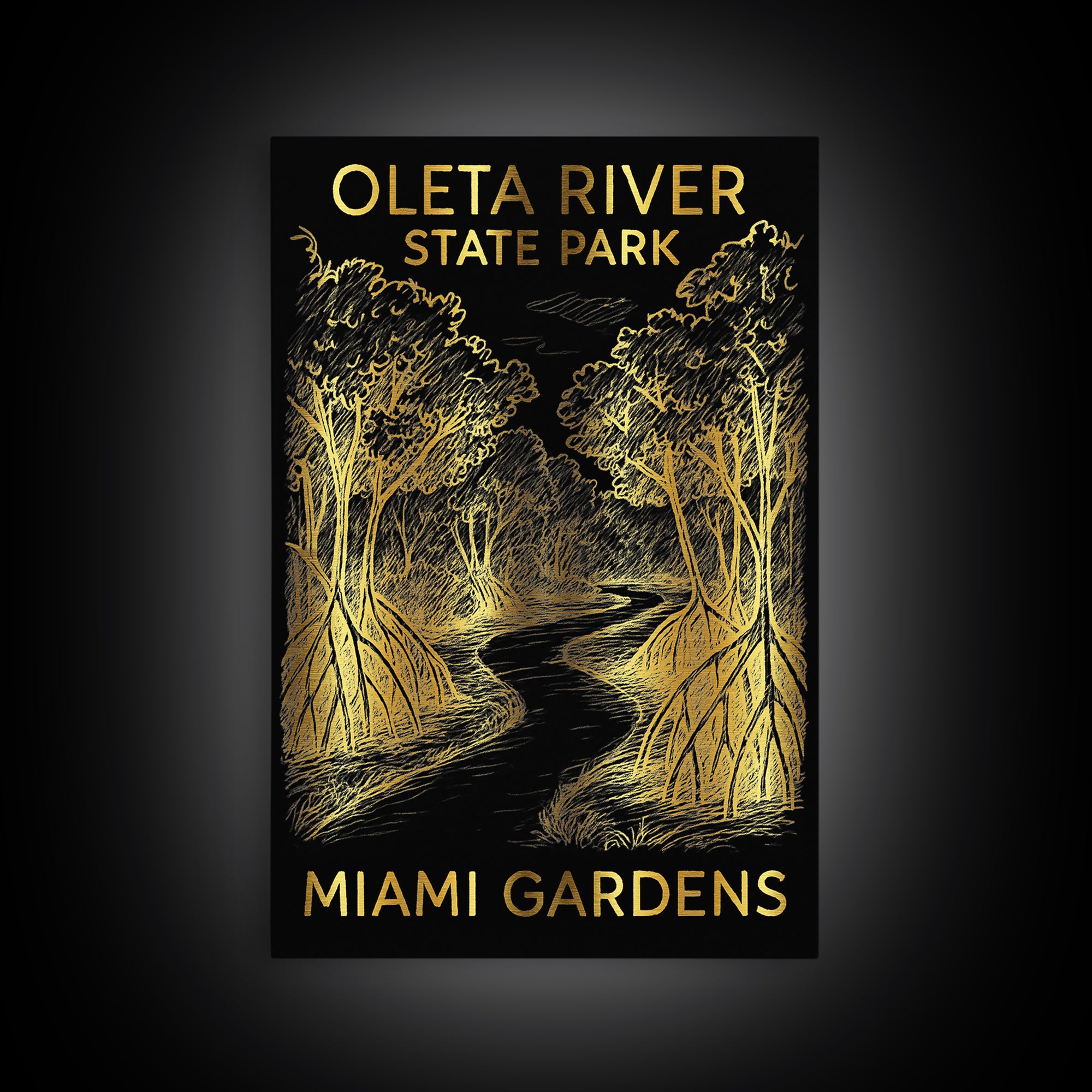 Miami Gardens Travel Poster, Canvas Print, Gold Sketch Wall Art, Miami Gardens Travel Art, City Travel Prints, Retro Travel Print