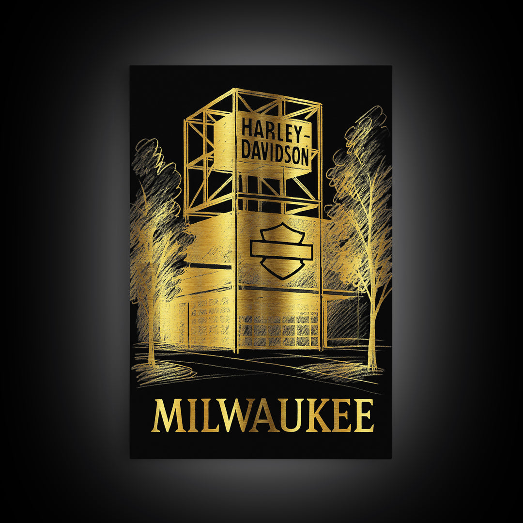 Milwaukee Travel Poster, Framed Canvas Print, Gold Sketch Wall Art, Milwaukee Travel Art, Travel Wall Decor, City Art Print, Art Print