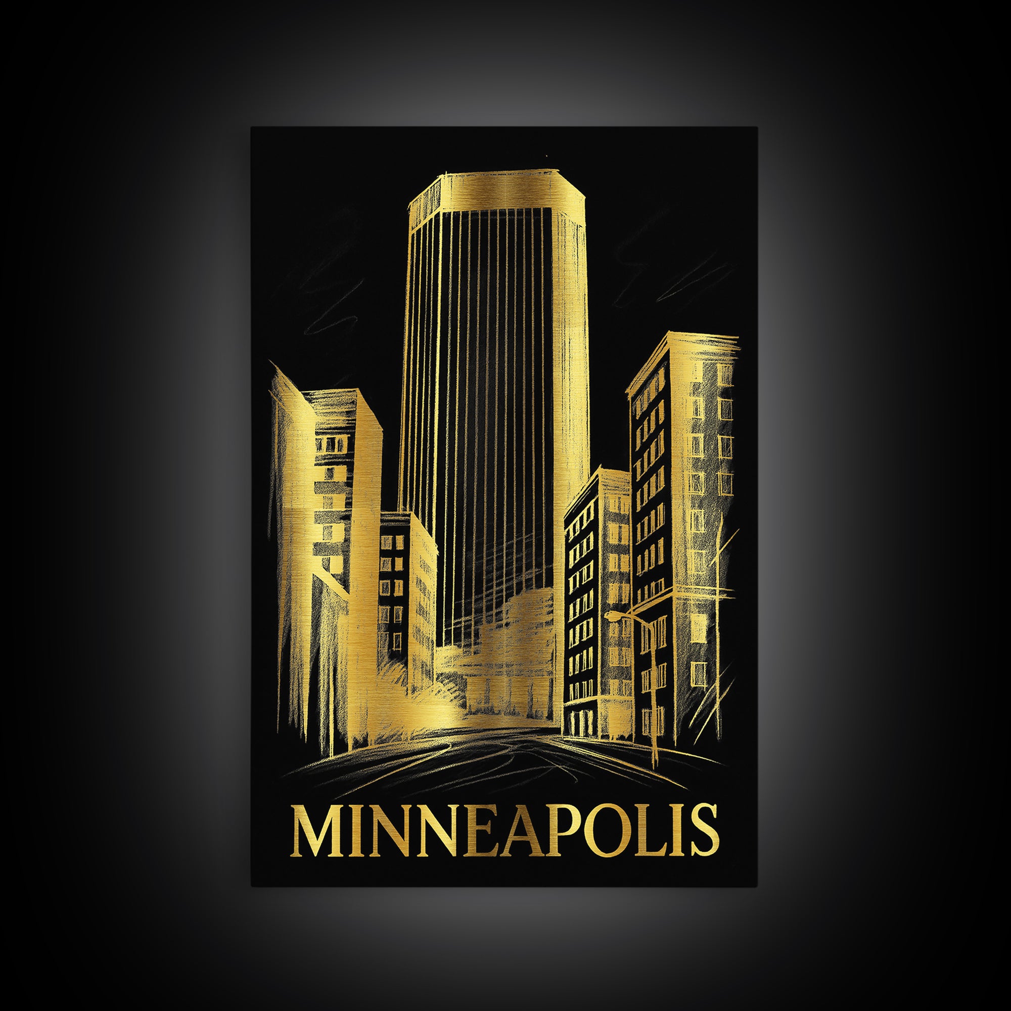 Minneapolis Travel Poster, Framed Canvas Print, Gold Sketch Wall Art, Minneapolis City Art, Gift For Travelers, Travel Wall Decor
