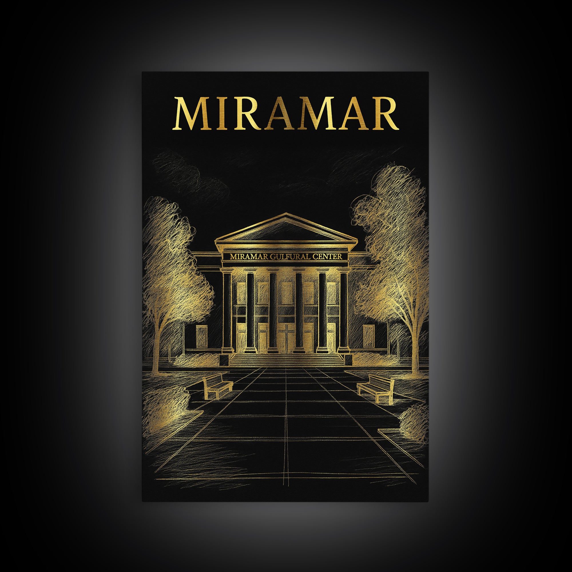 Miramar Florida Travel Poster, Canvas Print, Gold Sketch Wall Art, Miramar Wall Art, Home Office Decor, Fine Art Print, Gift For Travelers