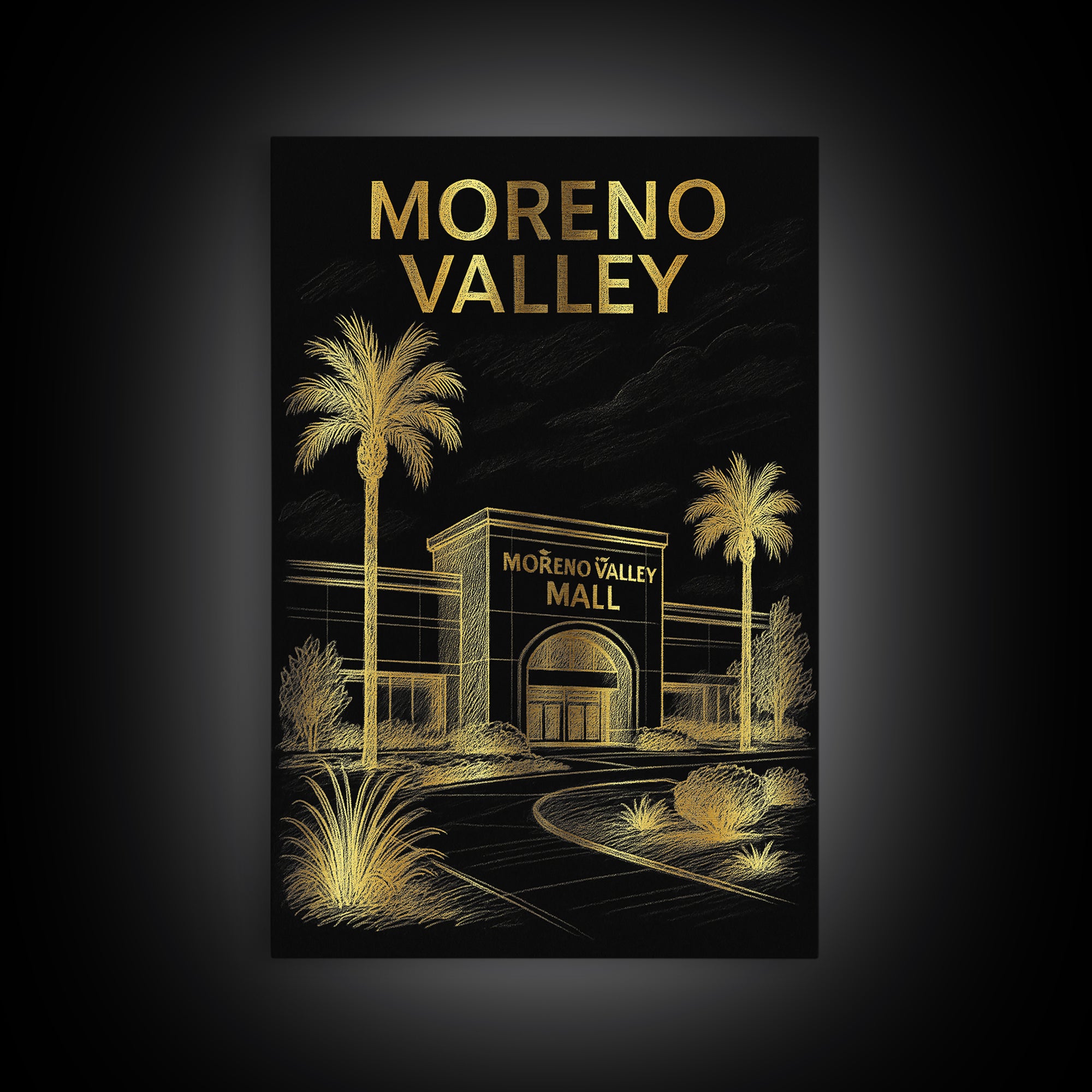 Moreno Valley California Travel Poster, Canvas Print, Black And Gold Line Art, Moreno Valley Art Print, Travel Art Print, Modern Wall Decor