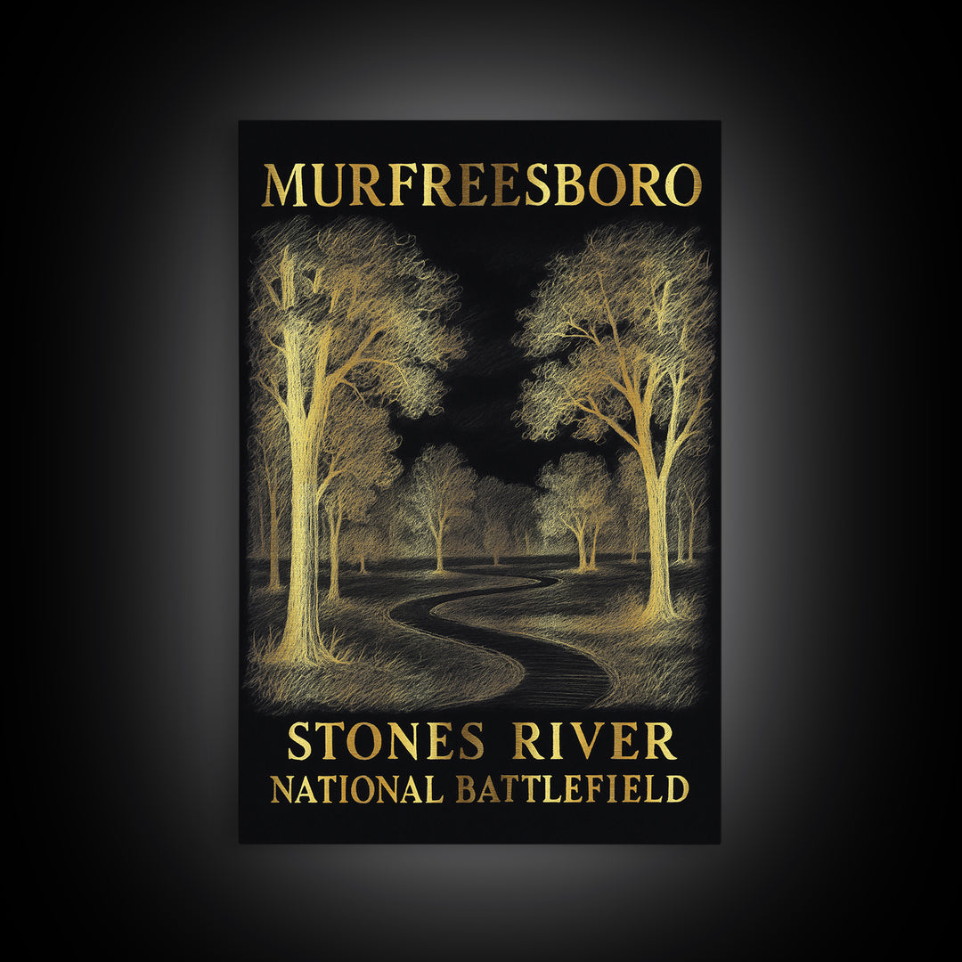 Murfreesboro Tennessee Travel Poster, Canvas Print, Dark Background Poster Art, Murfreesboro Poster Print, Poster Art, Travel Wall Art