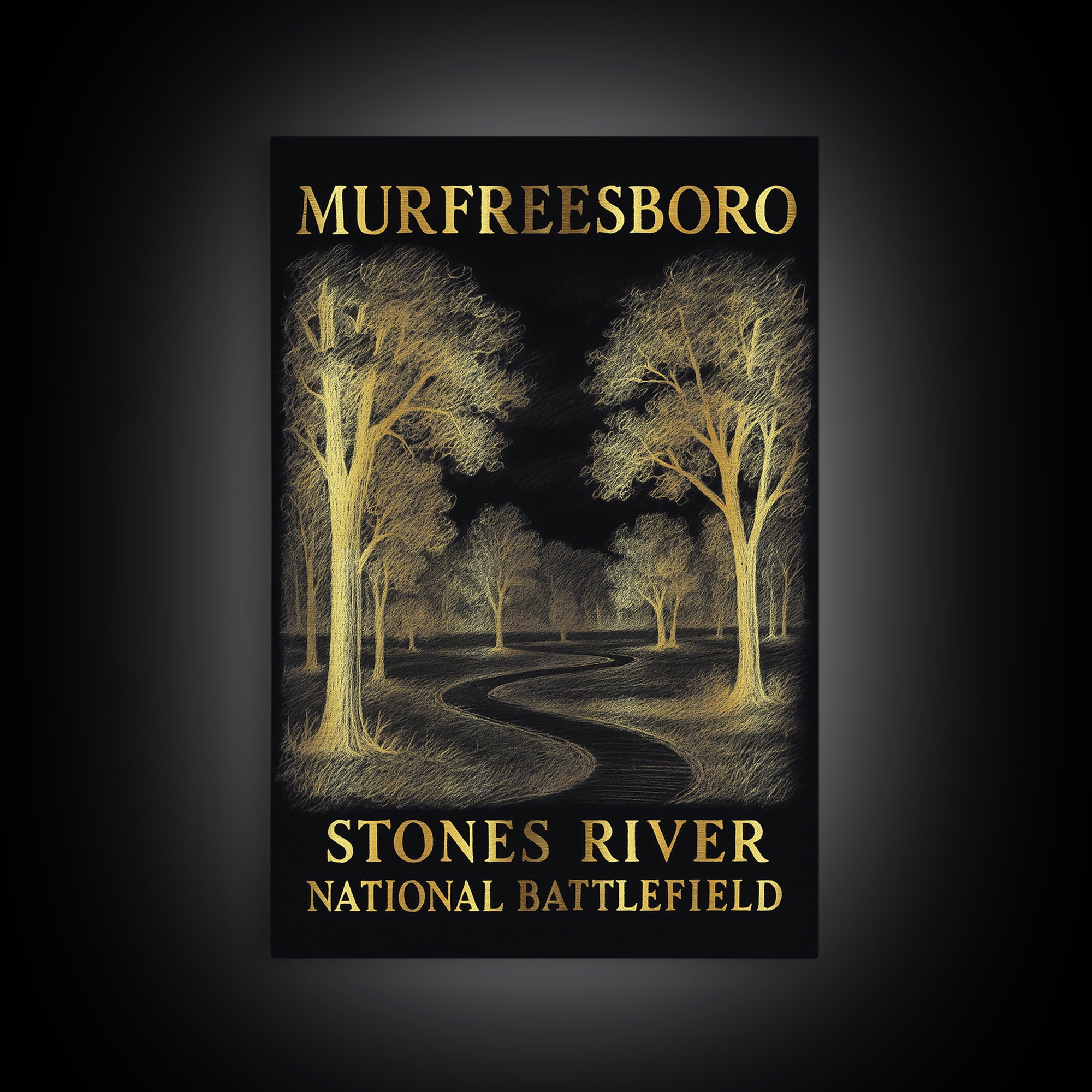 Murfreesboro Tennessee Travel Poster, Canvas Print, Dark Background Poster Art, Murfreesboro Poster Print, Poster Art, Travel Wall Art