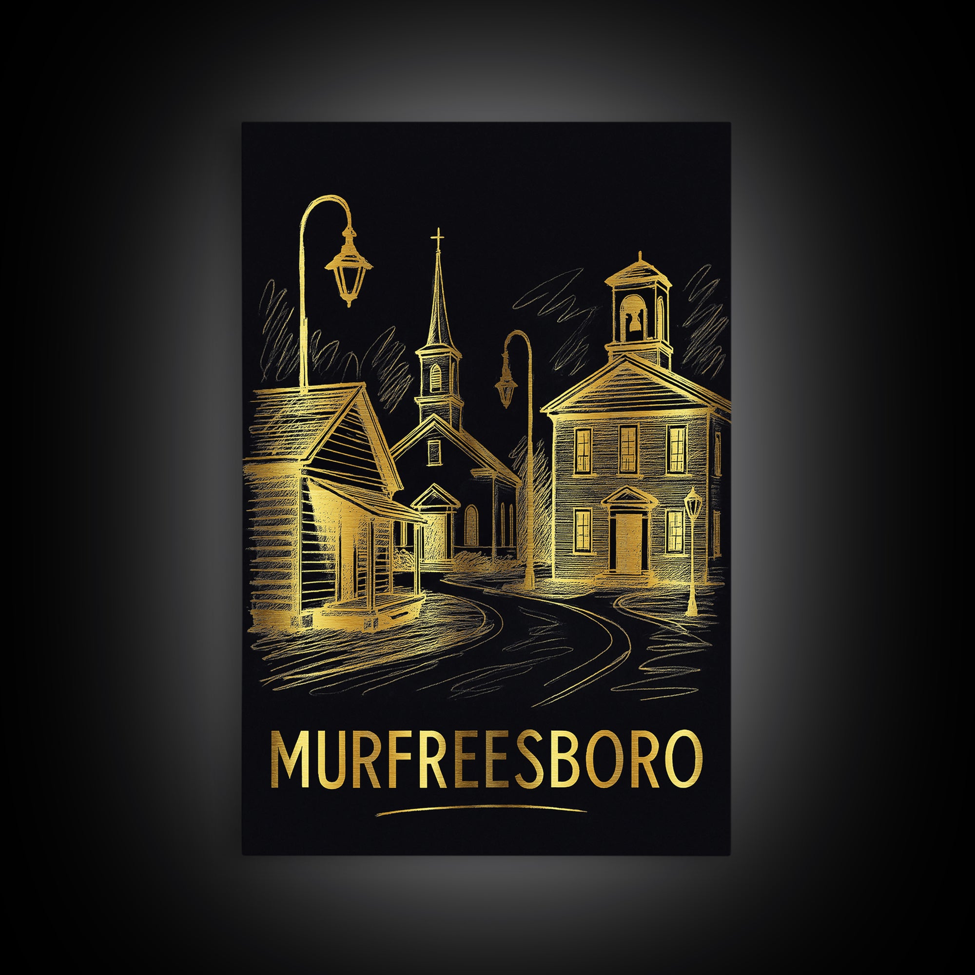 Murfreesboro Travel Poster, Canvas Print, Dark Background Poster Art, Murfreesboro Art Print, Travel Wall Decor, City Travel Prints