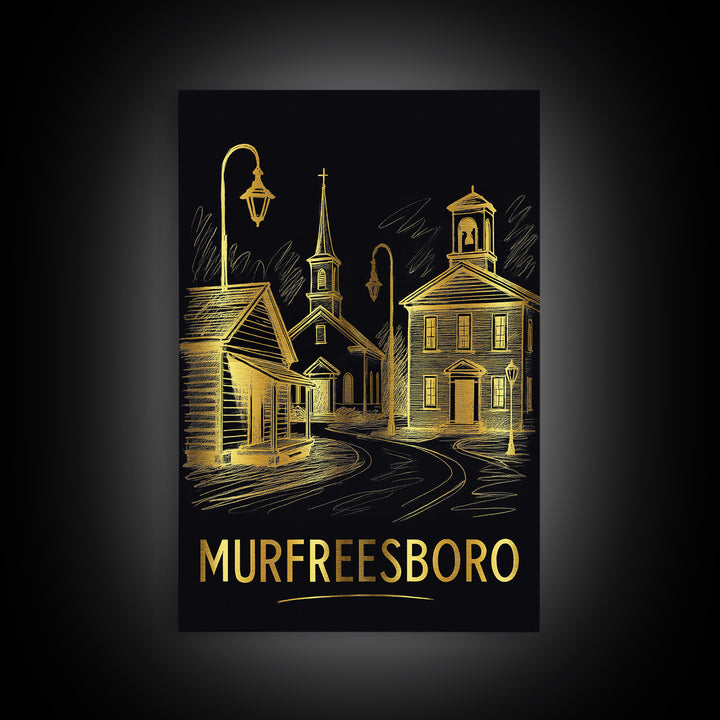 Murfreesboro Travel Poster, Canvas Print, Dark Background Poster Art, Murfreesboro Art Print, Travel Wall Decor, City Travel Prints
