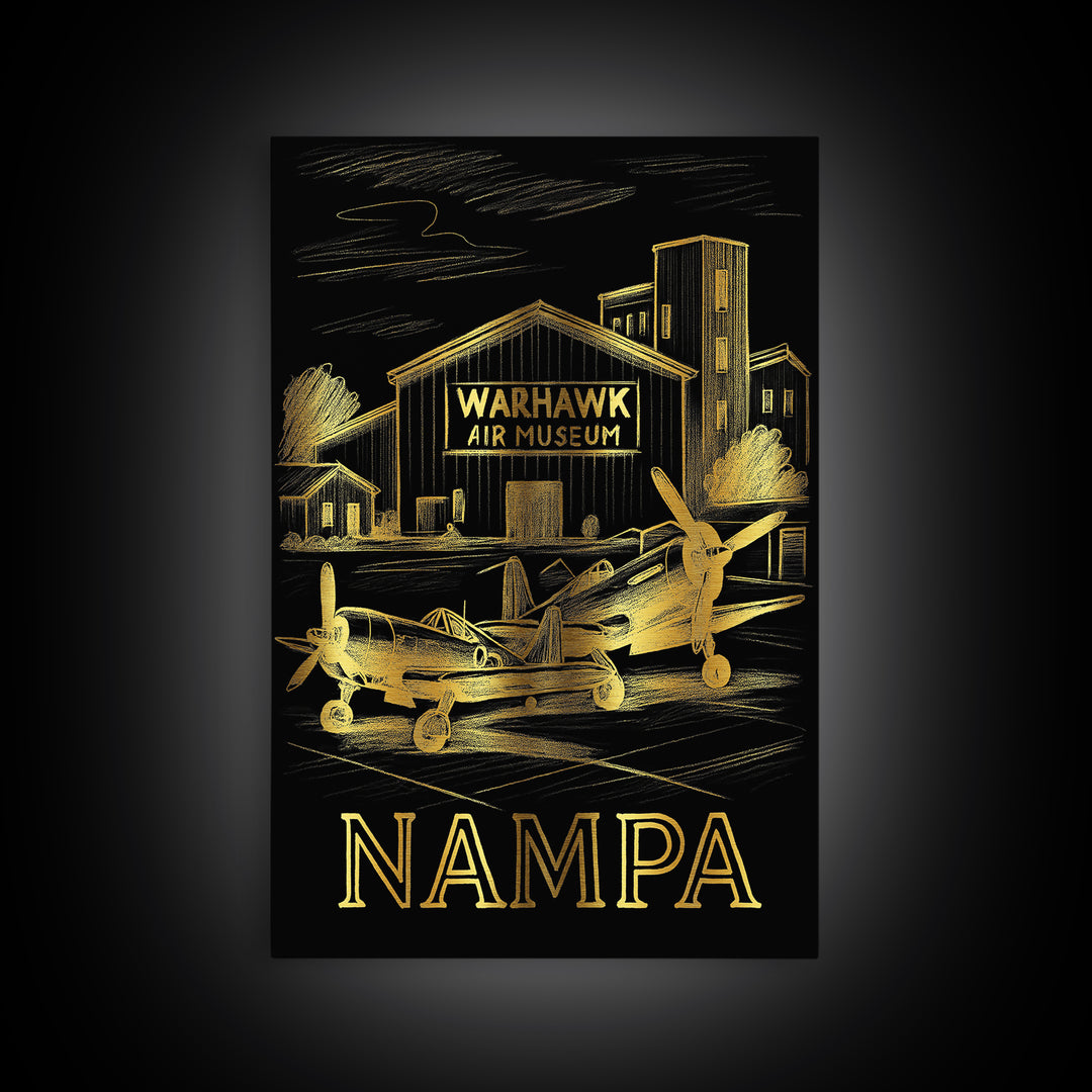 Nampa Travel Poster, Framed Canvas Print, Gold Sketch Wall Art, Nampa Travel Art, Modern Wall Decor, Travel Wall Decor, Travel Wall Art