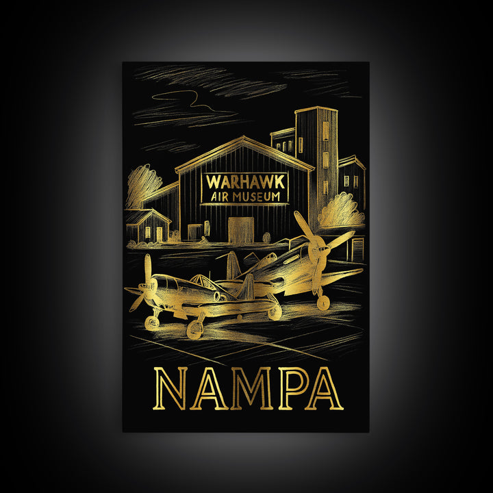 Nampa Travel Poster, Framed Canvas Print, Gold Sketch Wall Art, Nampa Travel Art, Modern Wall Decor, Travel Wall Decor, Travel Wall Art