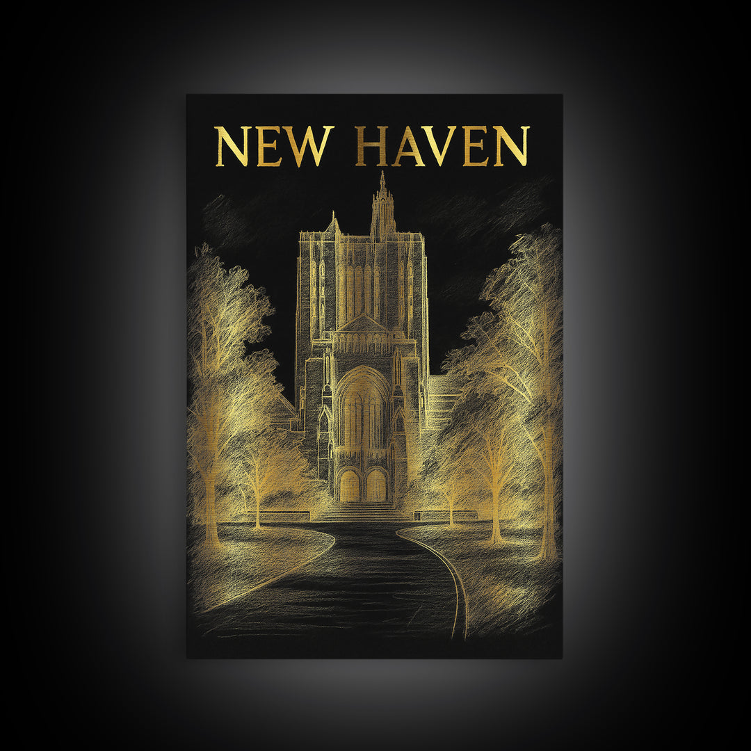 New Haven Connecticut Travel Poster, Canvas Print, Dark Background Poster Art, New Haven Travel Art, Modern Wall Decor, Eclectic Wall Decor