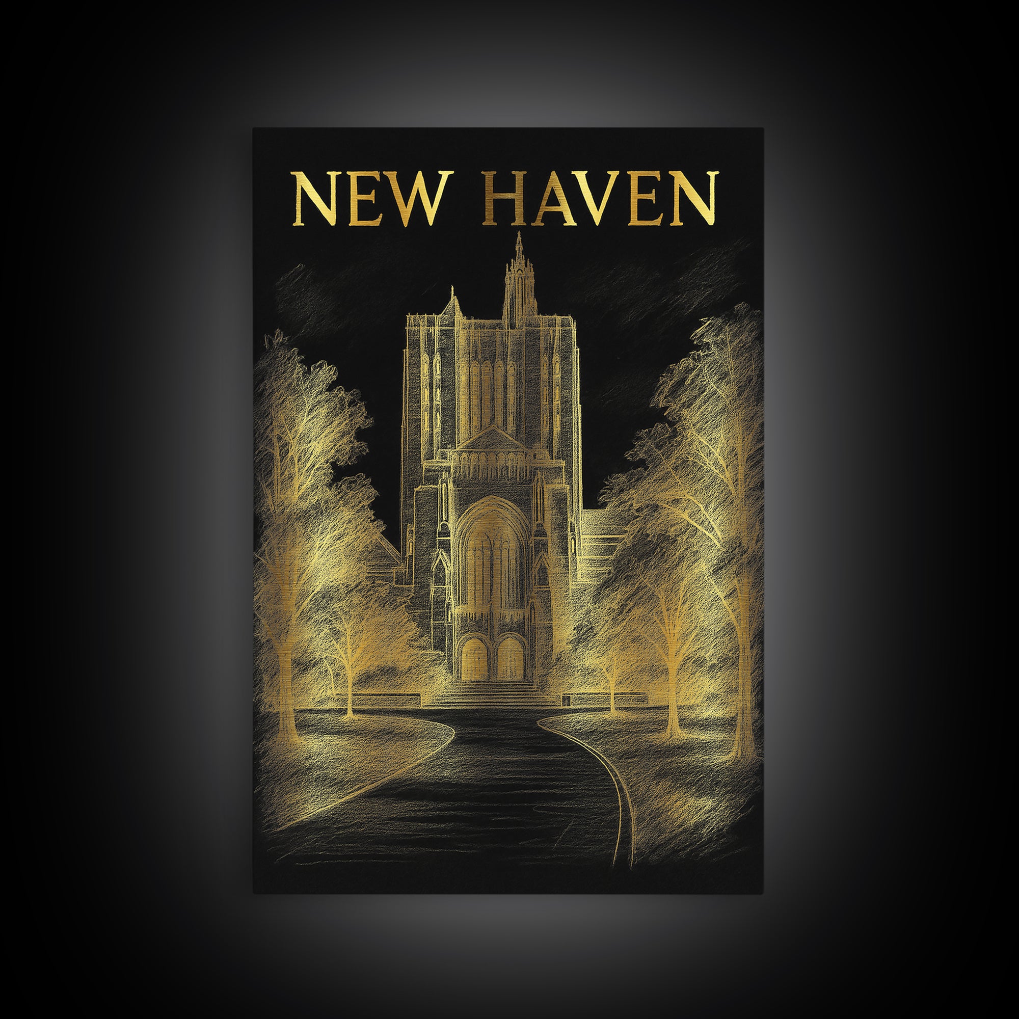 New Haven Connecticut Travel Poster, Canvas Print, Dark Background Poster Art, New Haven Travel Art, Modern Wall Decor, Eclectic Wall Decor