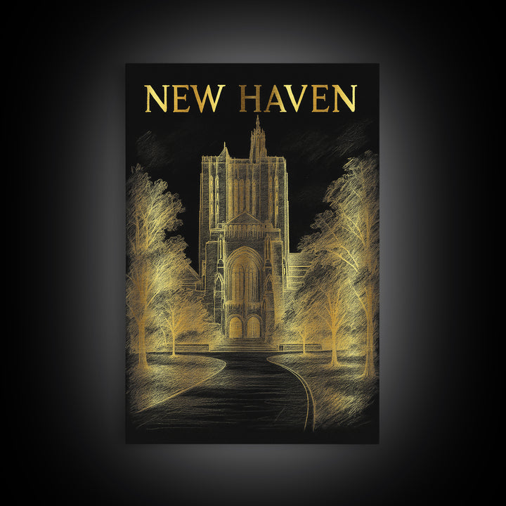 New Haven Connecticut Travel Poster, Canvas Print, Dark Background Poster Art, New Haven Travel Art, Modern Wall Decor, Eclectic Wall Decor