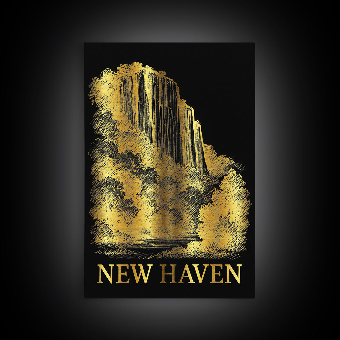 New Haven Travel Poster, Framed Canvas Print, Dark Background Poster Art, New Haven Travel Art, Vintage City Poster, Vintage City Art