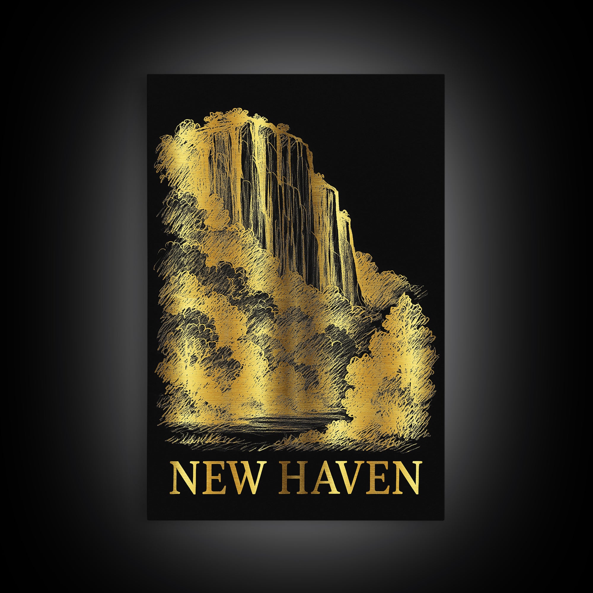 New Haven Travel Poster, Framed Canvas Print, Dark Background Poster Art, New Haven Travel Art, Vintage City Poster, Vintage City Art