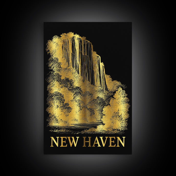 New Haven Travel Poster, Framed Canvas Print, Dark Background Poster Art, New Haven Travel Art, Vintage City Poster, Vintage City Art