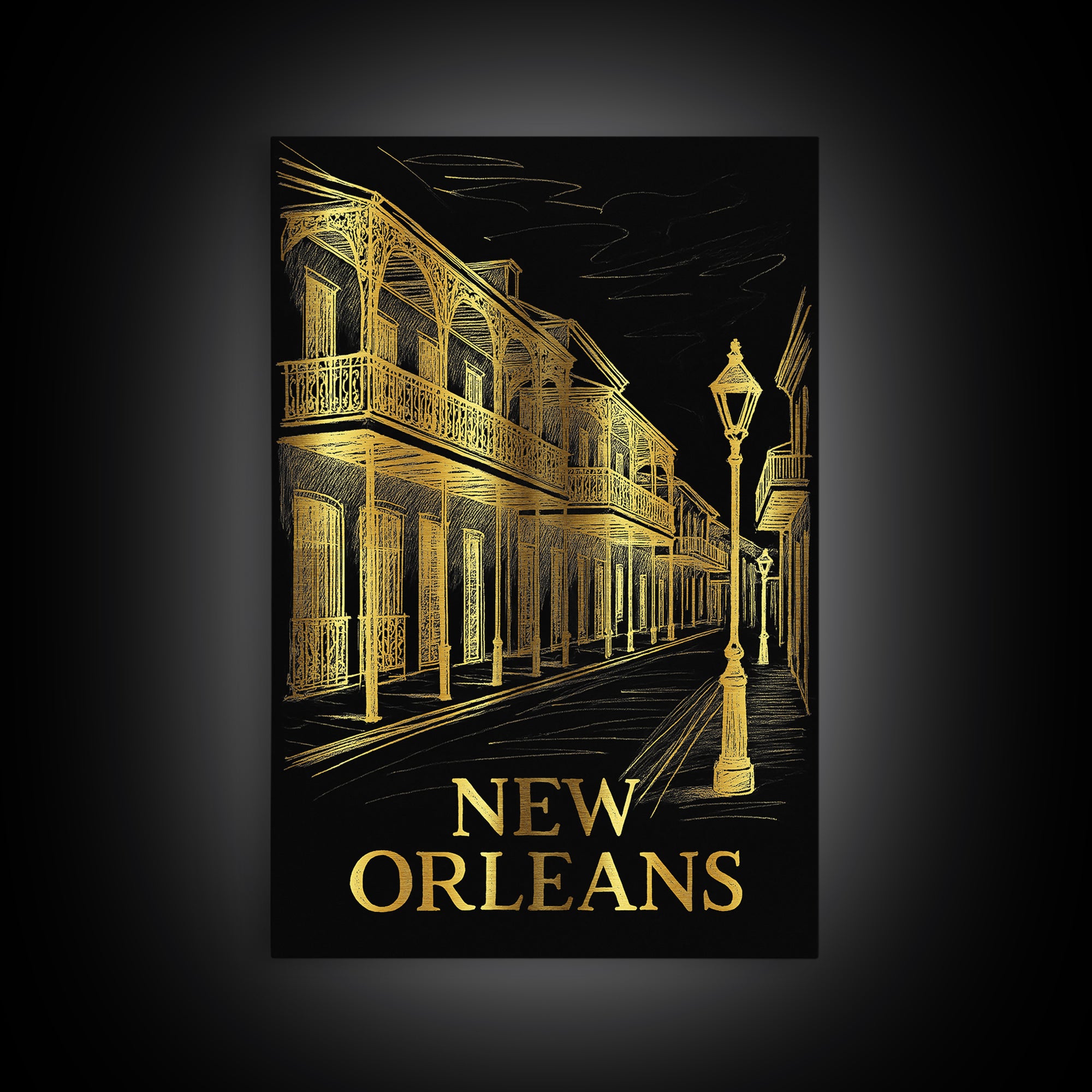 New Orleans Travel Poster, Canvas Print, Dark Background Poster Art, New Orleans Poster Print, Travel Poster Art, Vintage Travel Print