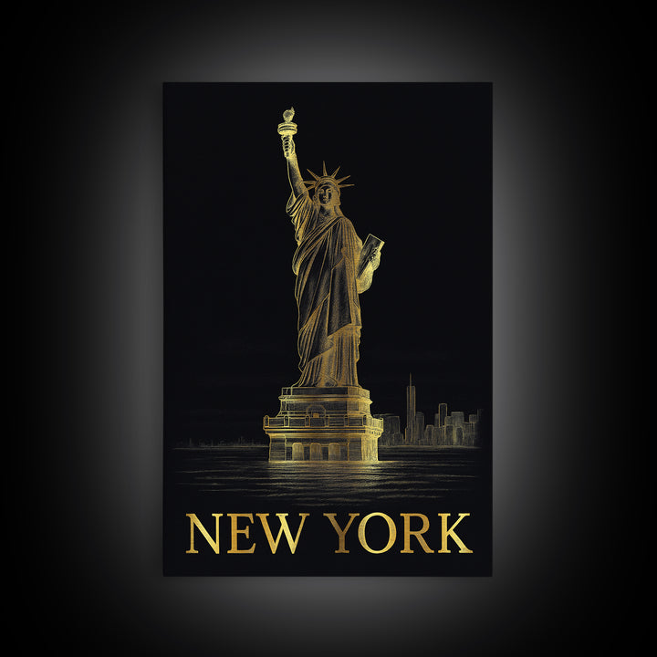 New York Travel Poster, Canvas Print, Gold Sketch Wall Art, New York Poster Print, Living Room Wall Art, Travel Wall Art, Gift For Travelers