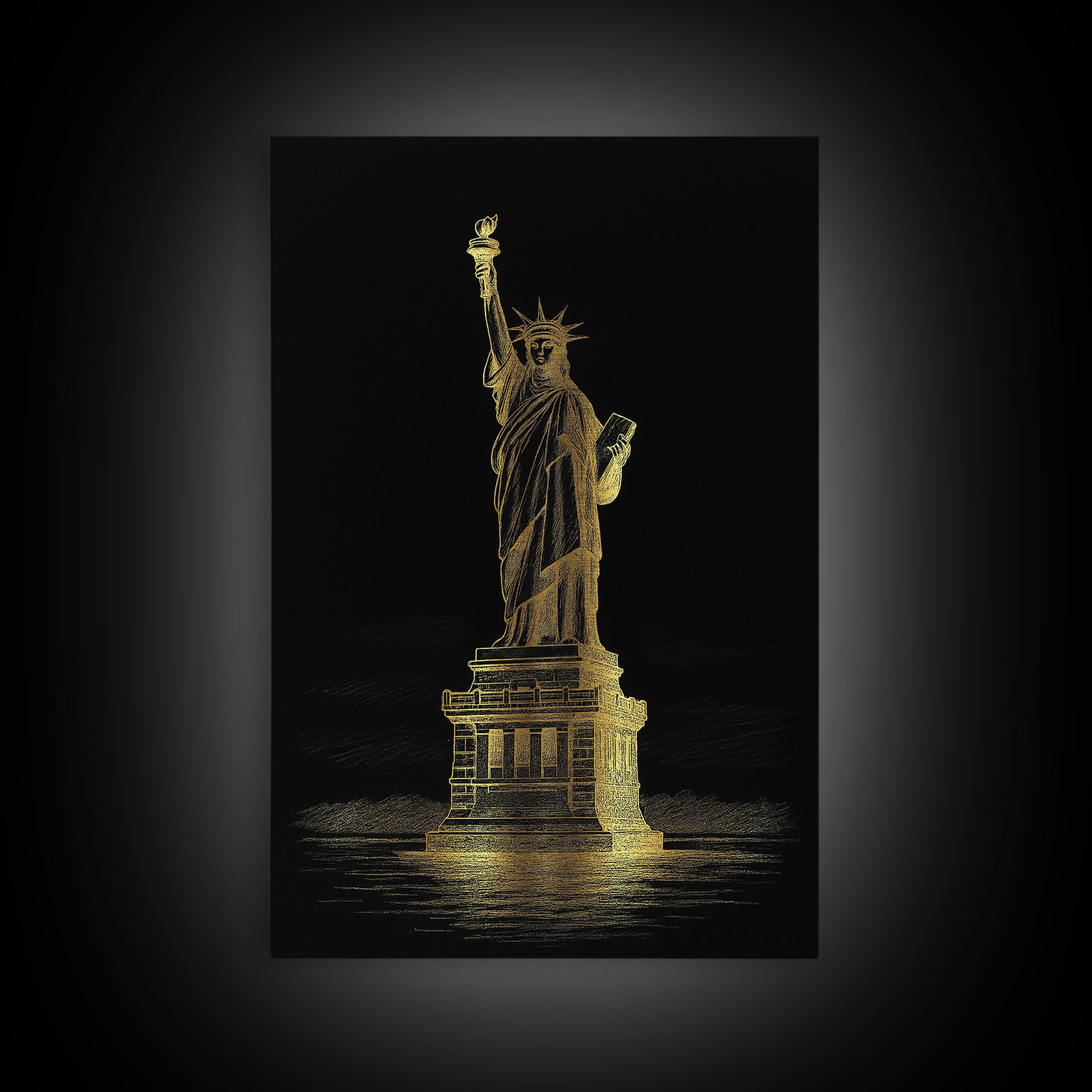 New York Travel Poster, Framed Canvas Print, Black And Gold Line Art, New York Poster Print, Home Office Decor, Travel Poster Set