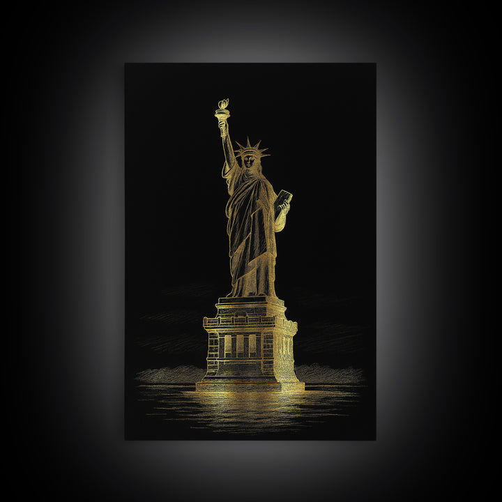 New York Travel Poster, Framed Canvas Print, Black And Gold Line Art, New York Poster Print, Home Office Decor, Travel Poster Set