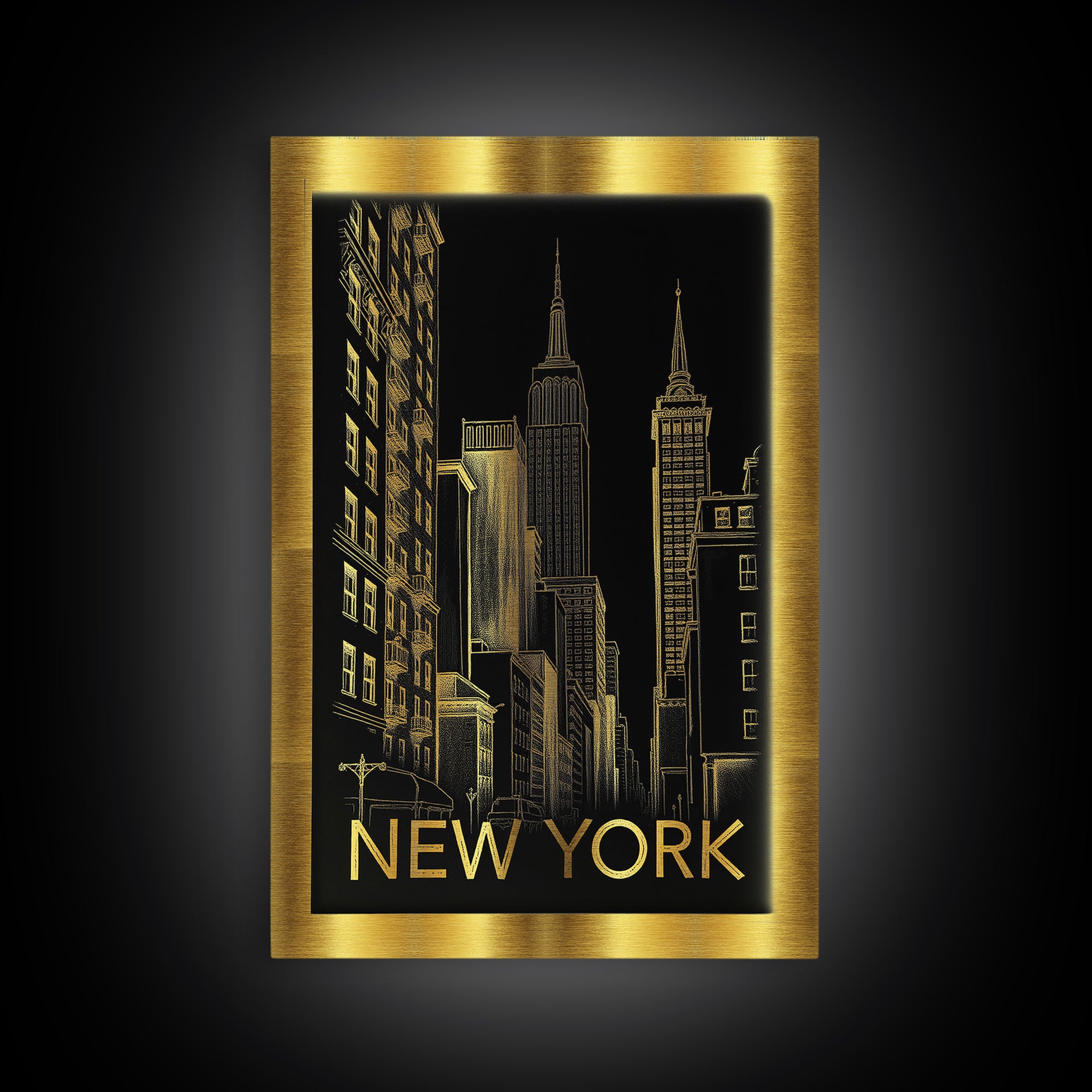 New York Travel Poster, Canvas Print, Black And Gold Line Art, New York Travel Art, City Travel Prints, Travel Poster Set, Travel Wall Art
