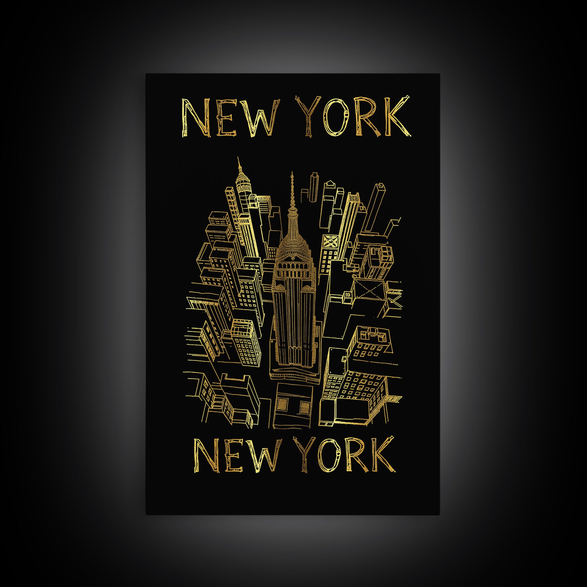 New York Travel Poster, Canvas Print, Black And Gold Line Art, New York City Art, Vintage Travel Art, Mid Century Wall Art, City Art Print