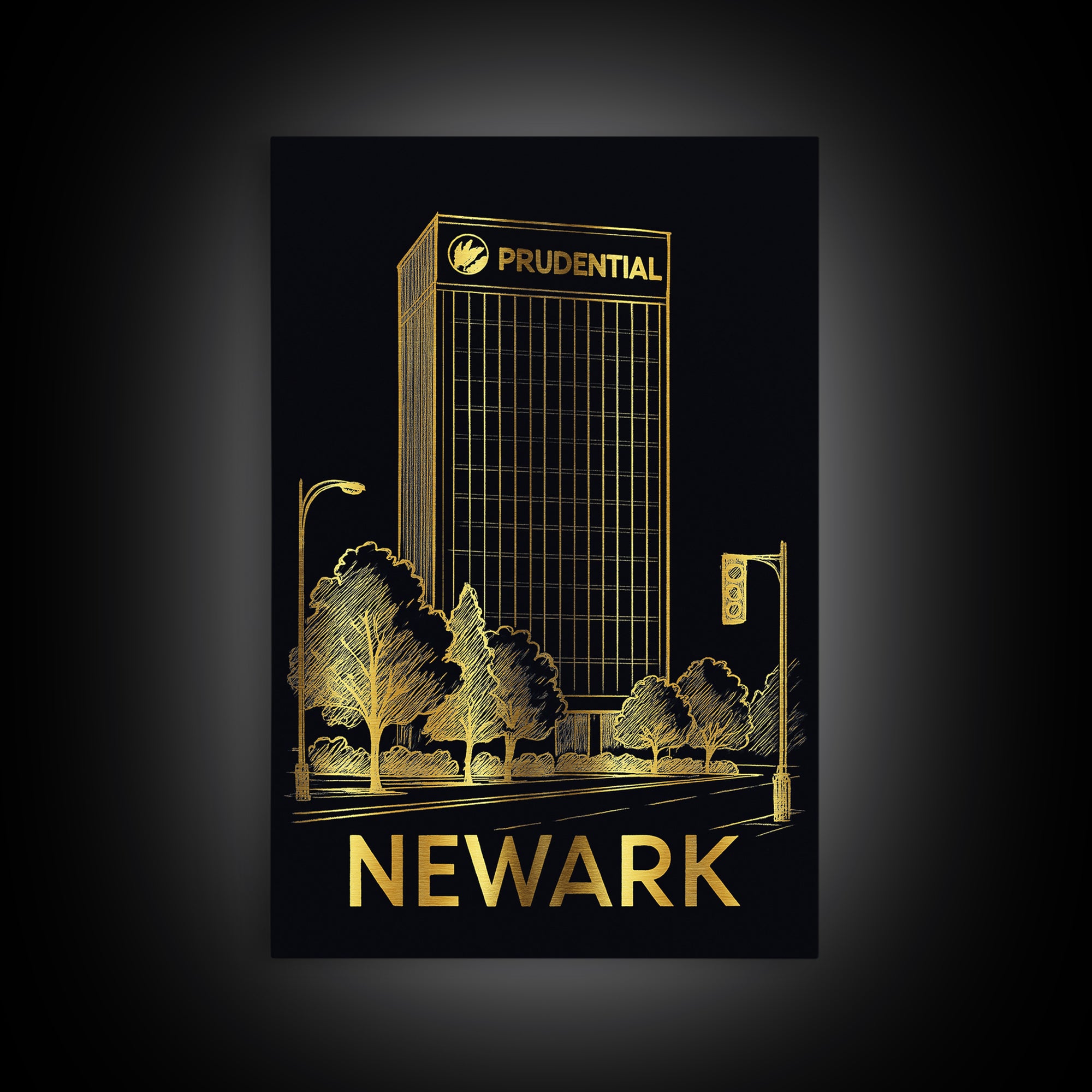 Newark New Jersey Travel Poster, Canvas Print, Elegant Gold City Art, Newark City Art, Vintage City Art, Retro Travel Print