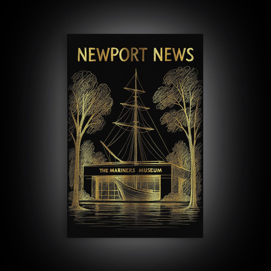 Newport News Virginia Travel Poster, Canvas Print, Dark Background Poster Art, Newport News City Art, Travel Poster Art, Travel Wall Art
