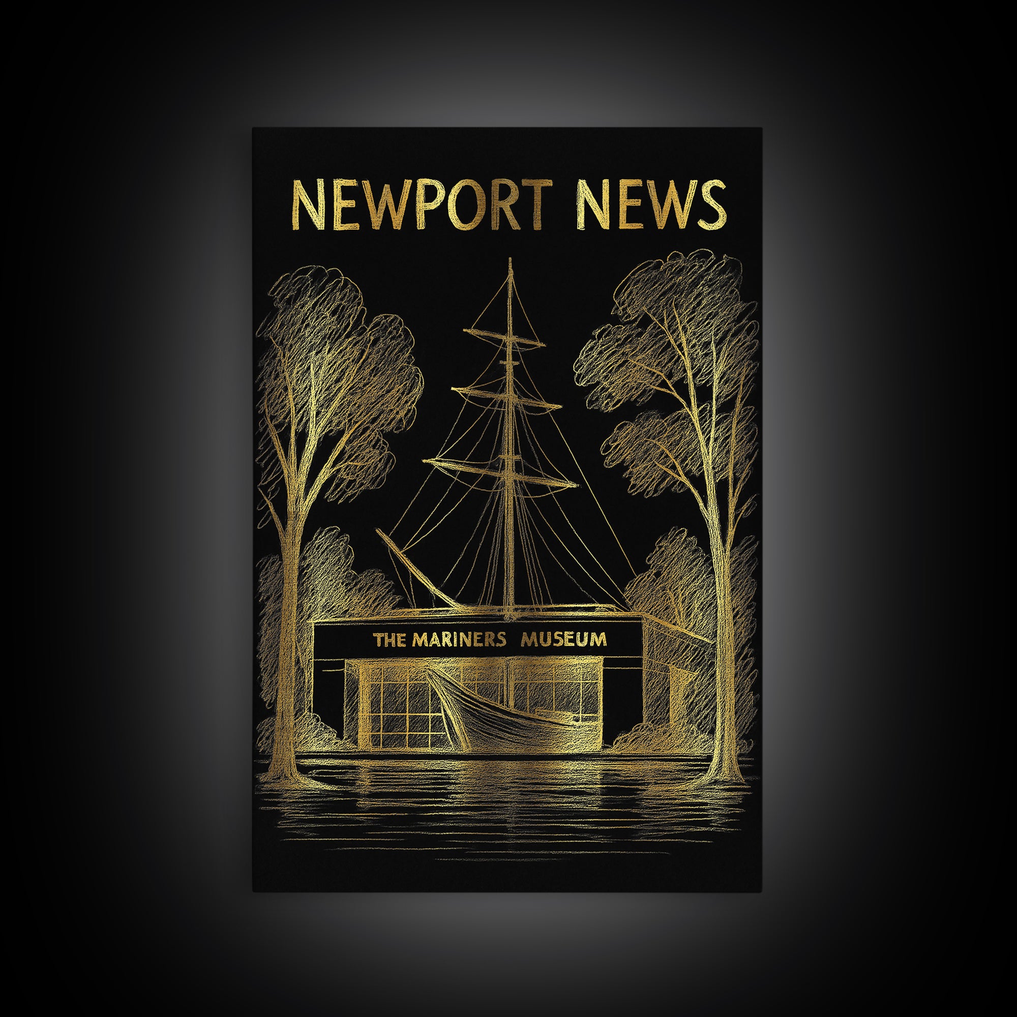 Newport News Virginia Travel Poster, Canvas Print, Dark Background Poster Art, Newport News City Art, Travel Poster Art, Travel Wall Art