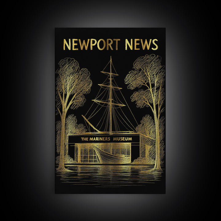 Newport News Virginia Travel Poster, Canvas Print, Dark Background Poster Art, Newport News City Art, Travel Poster Art, Travel Wall Art