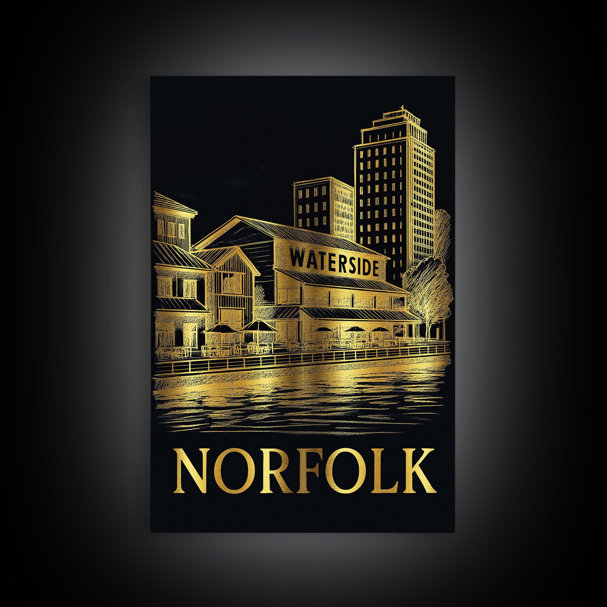 Norfolk Travel Poster, Framed Canvas Print, Gold Sketch Wall Art, Norfolk Wall Art, Home Office Decor, Wanderlust Decor, Gift For Travelers