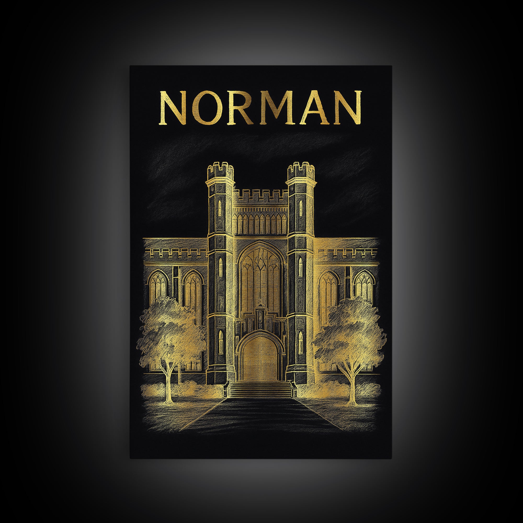 Norman Oklahoma Travel Poster, Canvas Print, Elegant Gold City Art, Norman City Art, Vintage City Poster, Vintage Travel Art, Vintage Poster