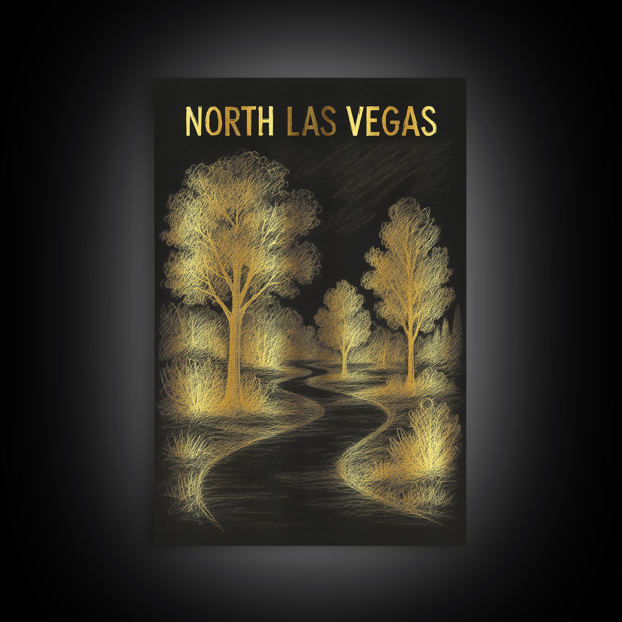 North Las Vegas Nevada Travel Poster, Canvas Print, Dark Background Poster Art, North Las Vegas Wall Art, Watercolor City Skyline