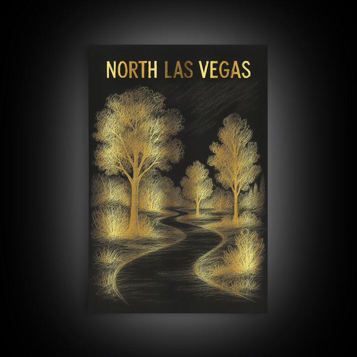 North Las Vegas Nevada Travel Poster, Canvas Print, Dark Background Poster Art, North Las Vegas Wall Art, Watercolor City Skyline