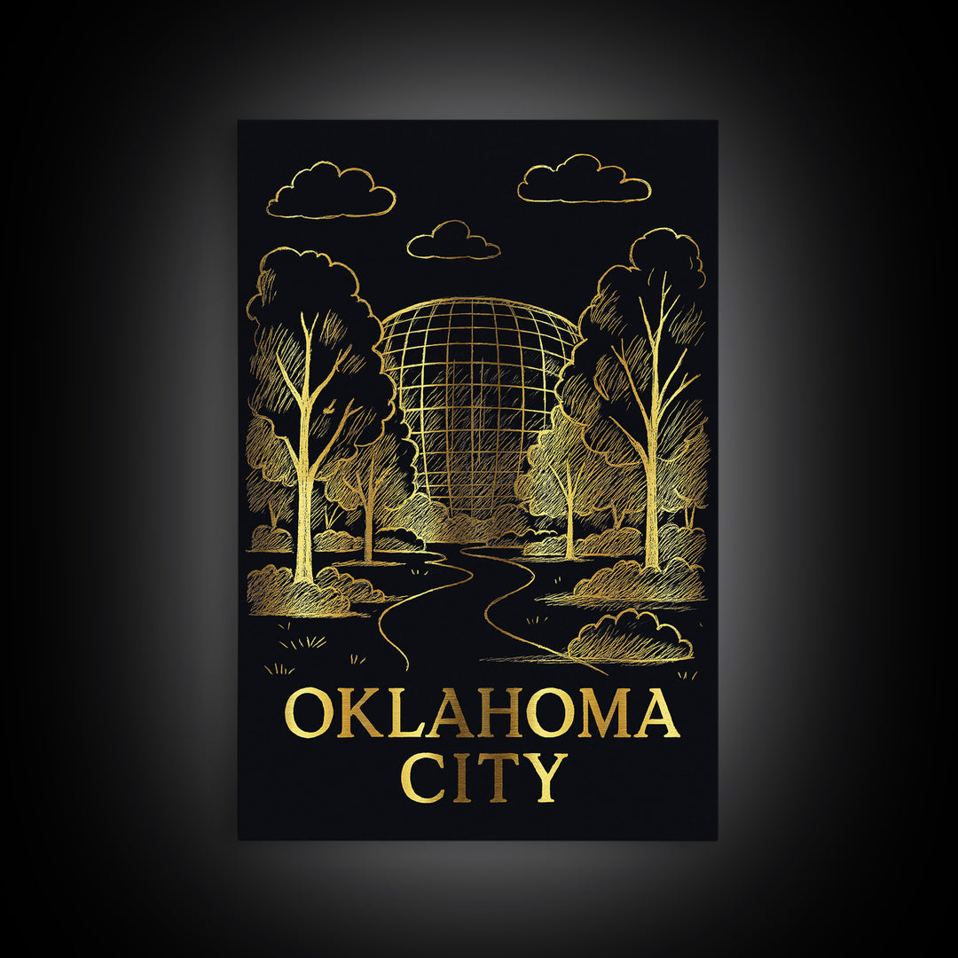 Oklahoma Travel Poster, Framed Canvas Print, Dark Background Poster Art, Oklahoma Wall Art, Home Office Decor, City Art Print, Design 2