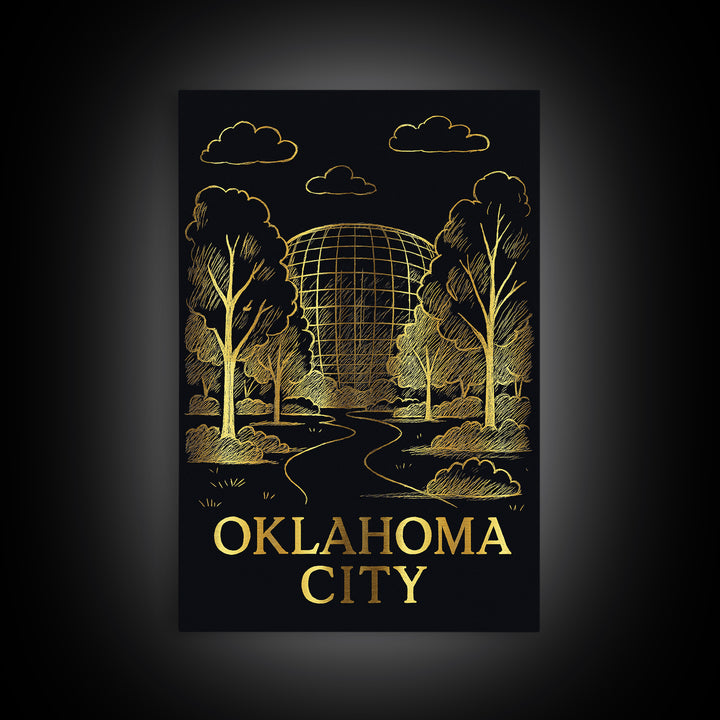 Oklahoma Travel Poster, Framed Canvas Print, Dark Background Poster Art, Oklahoma Wall Art, Home Office Decor, City Art Print, Design 2
