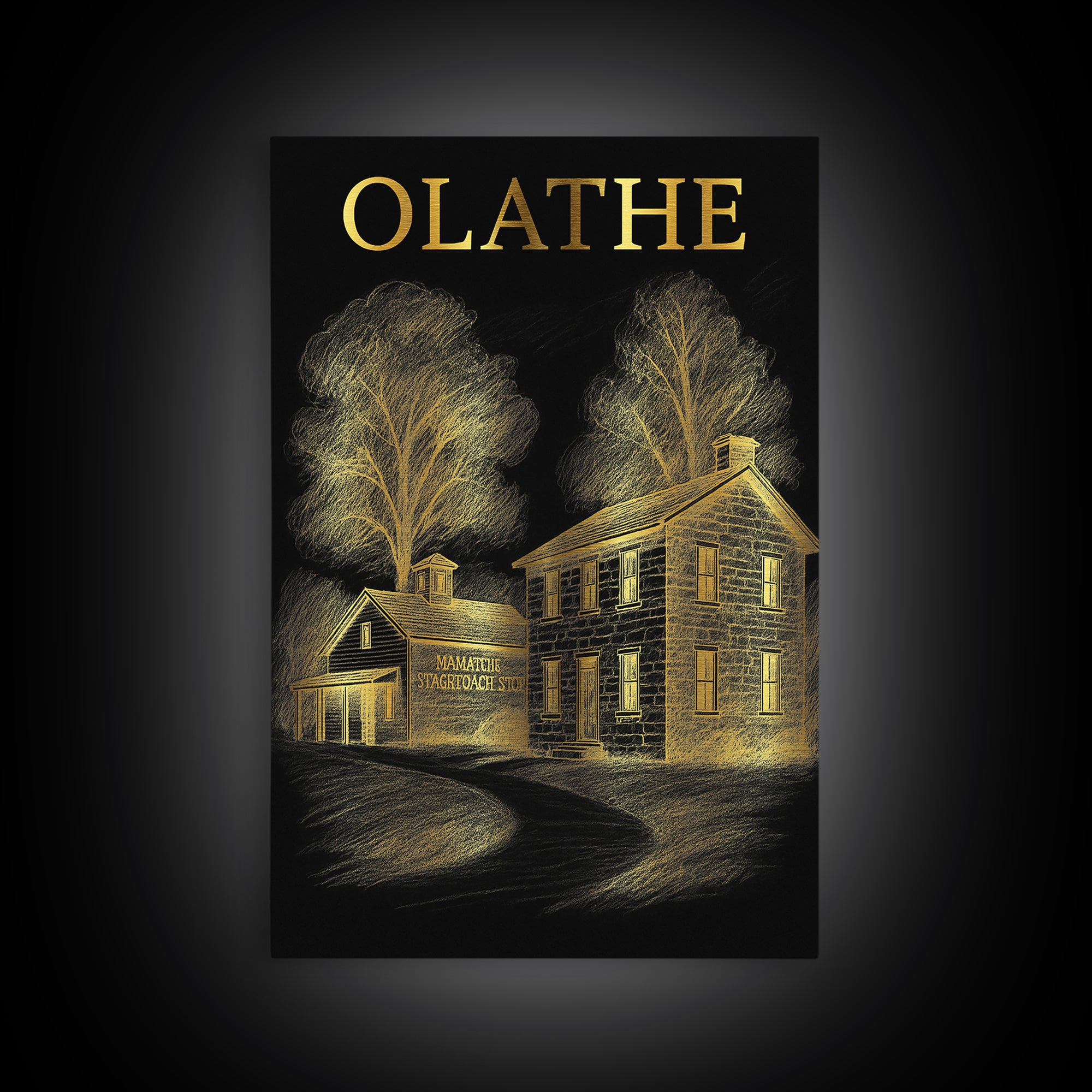Olathe Kansas Travel Poster, Canvas Print, Dark Background Poster Art, Olathe Art Print, Fine Art Print, Travel Print, City Art Print