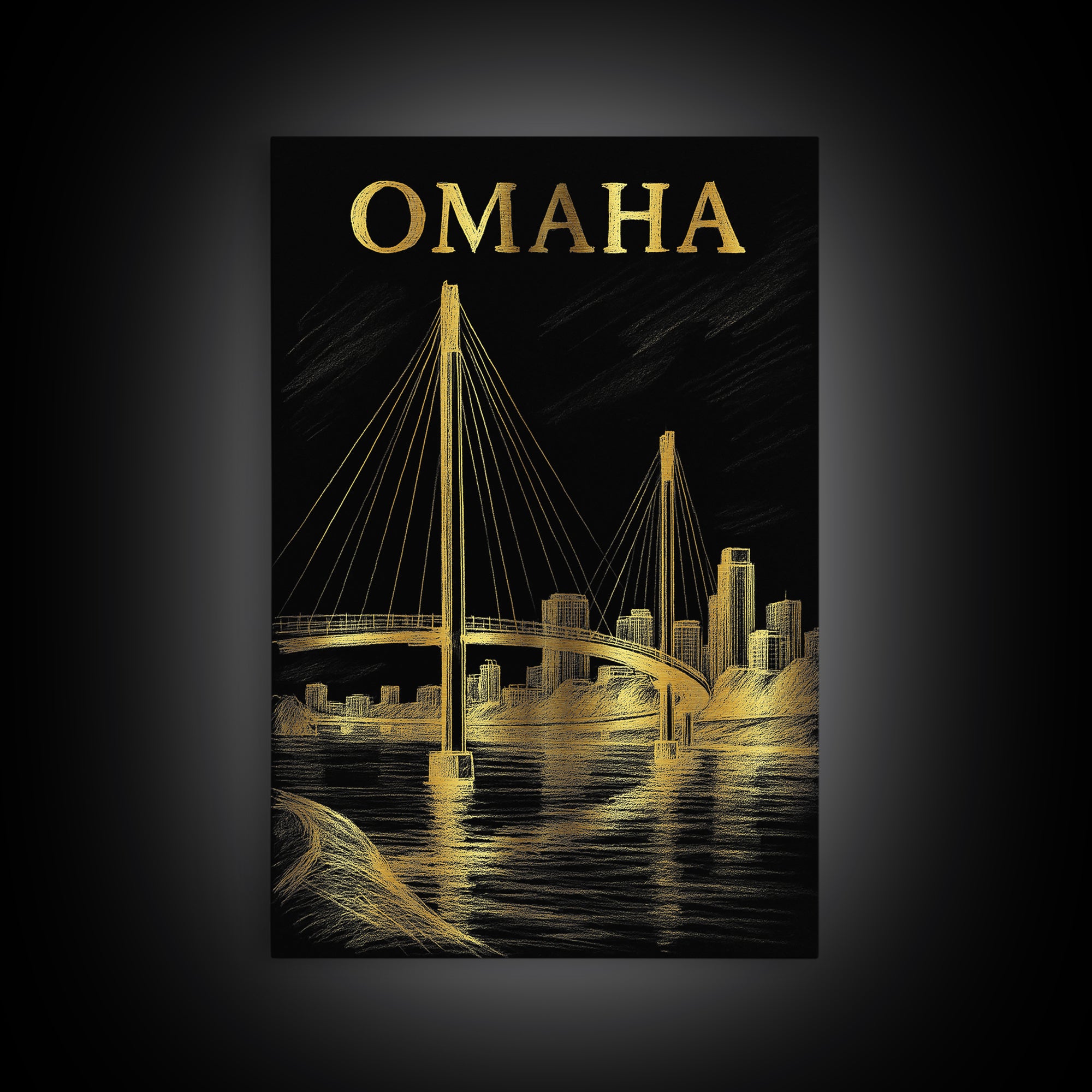 Omaha Nebraska Travel Poster, Canvas Print, Dark Background Poster Art, Omaha Art Print, Travel Print, Vintage Travel Art, Poster Art