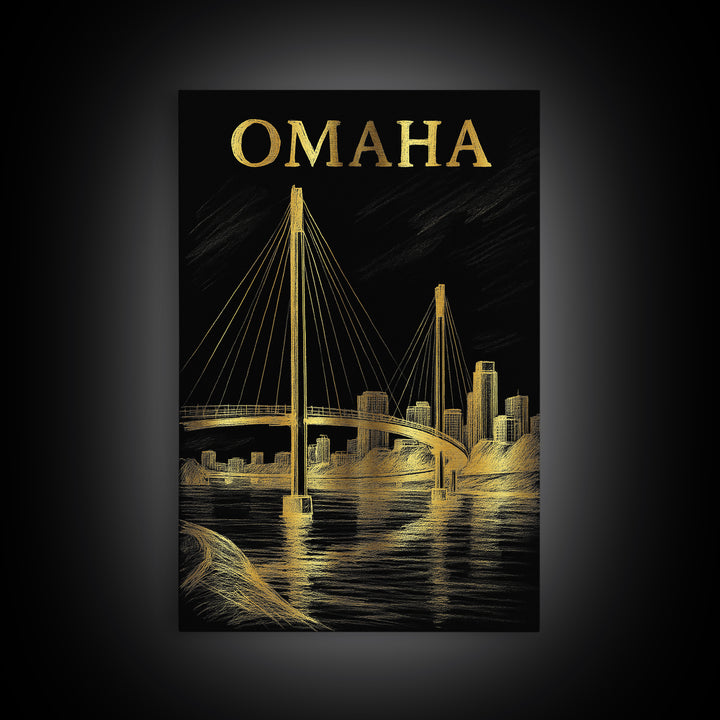 Omaha Nebraska Travel Poster, Canvas Print, Dark Background Poster Art, Omaha Art Print, Travel Print, Vintage Travel Art, Poster Art