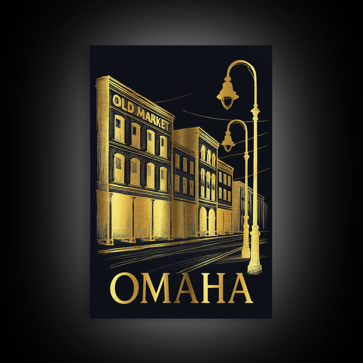 Omaha Travel Poster, Canvas Print, Black And Gold Line Art, Omaha Poster Print, Eclectic Wall Decor, Gift For Travelers, Wanderlust Decor