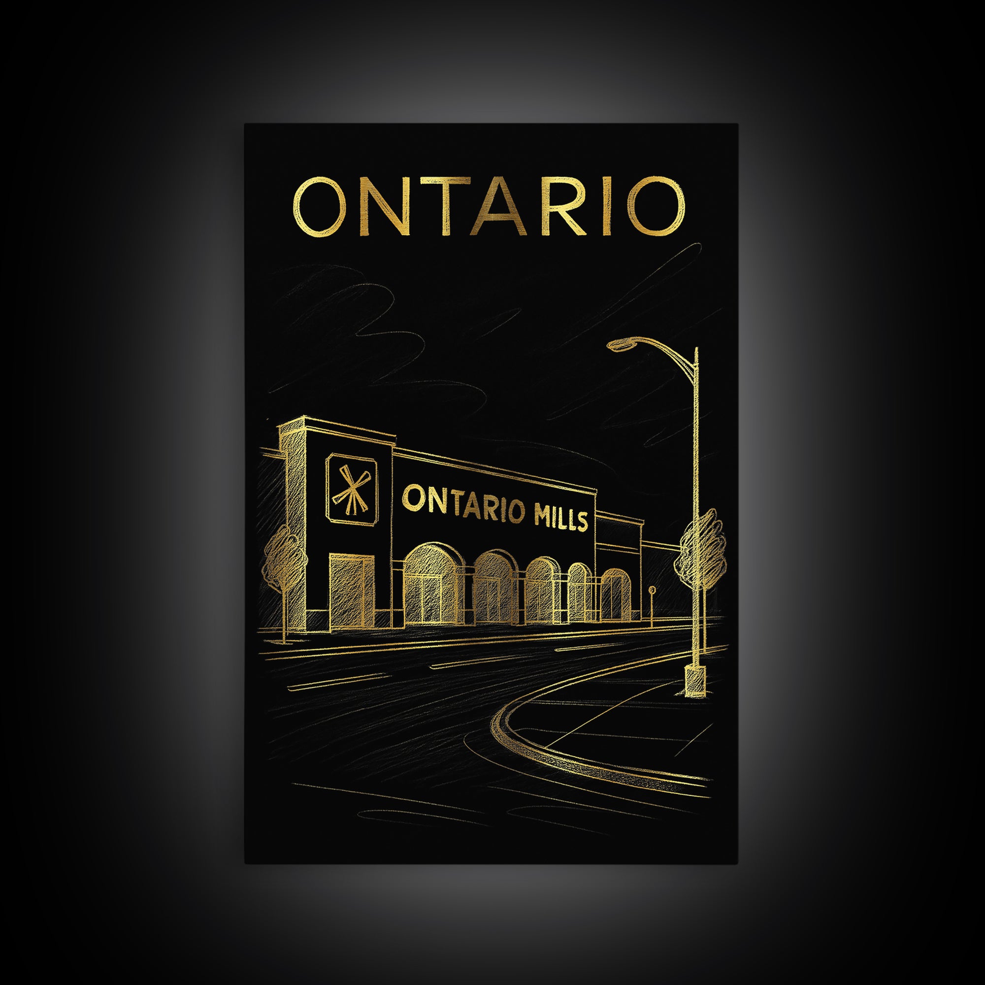 Ontario California Travel Poster, Framed Canvas Print, Black And Gold Line Art, Ontario City Art, Vintage Travel Print, Vintage Travel Art