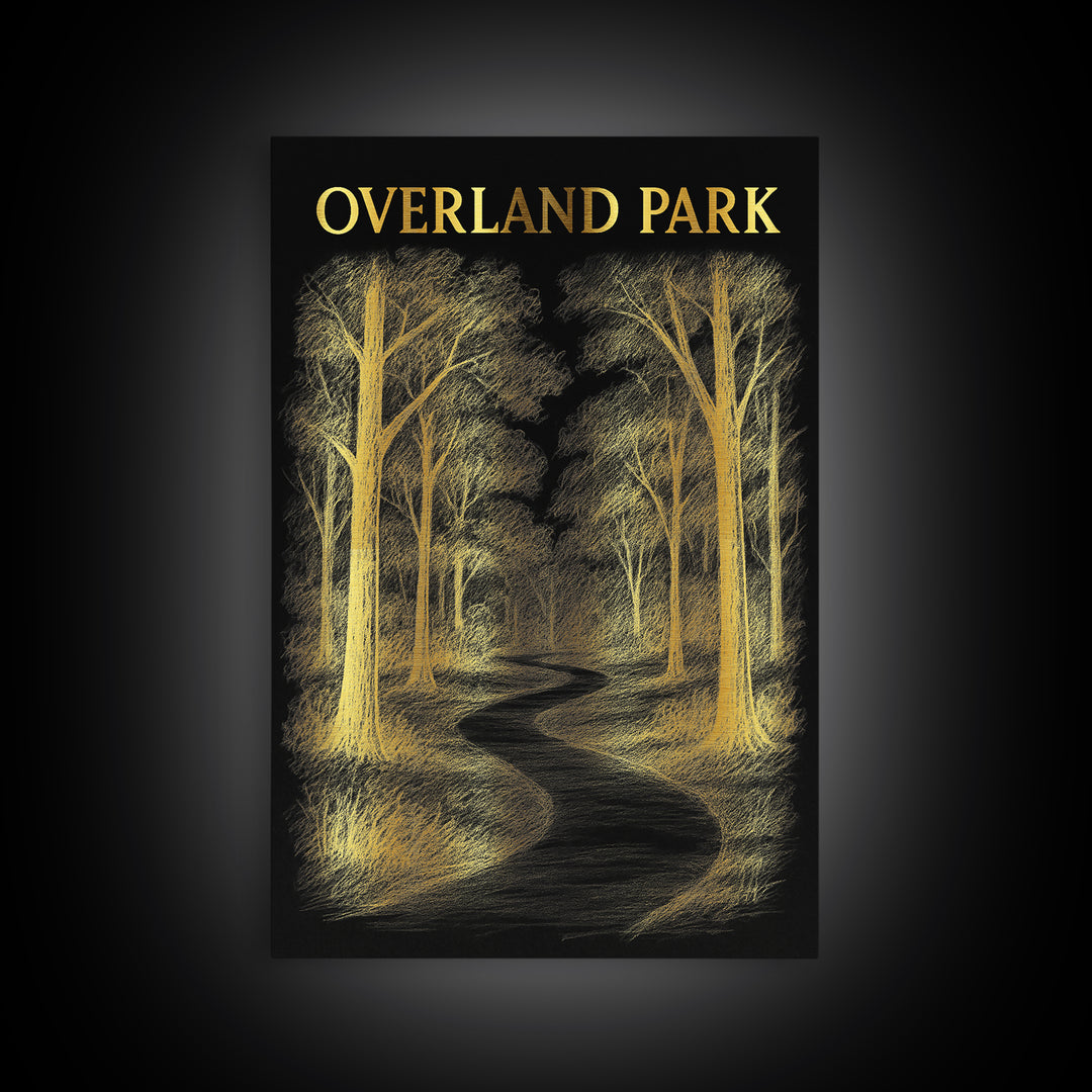 Overland Park Kansas Travel Poster, Canvas Print, Dark Background Poster Art, Overland Park Art Print, Vintage Travel Art, Fine Art Print