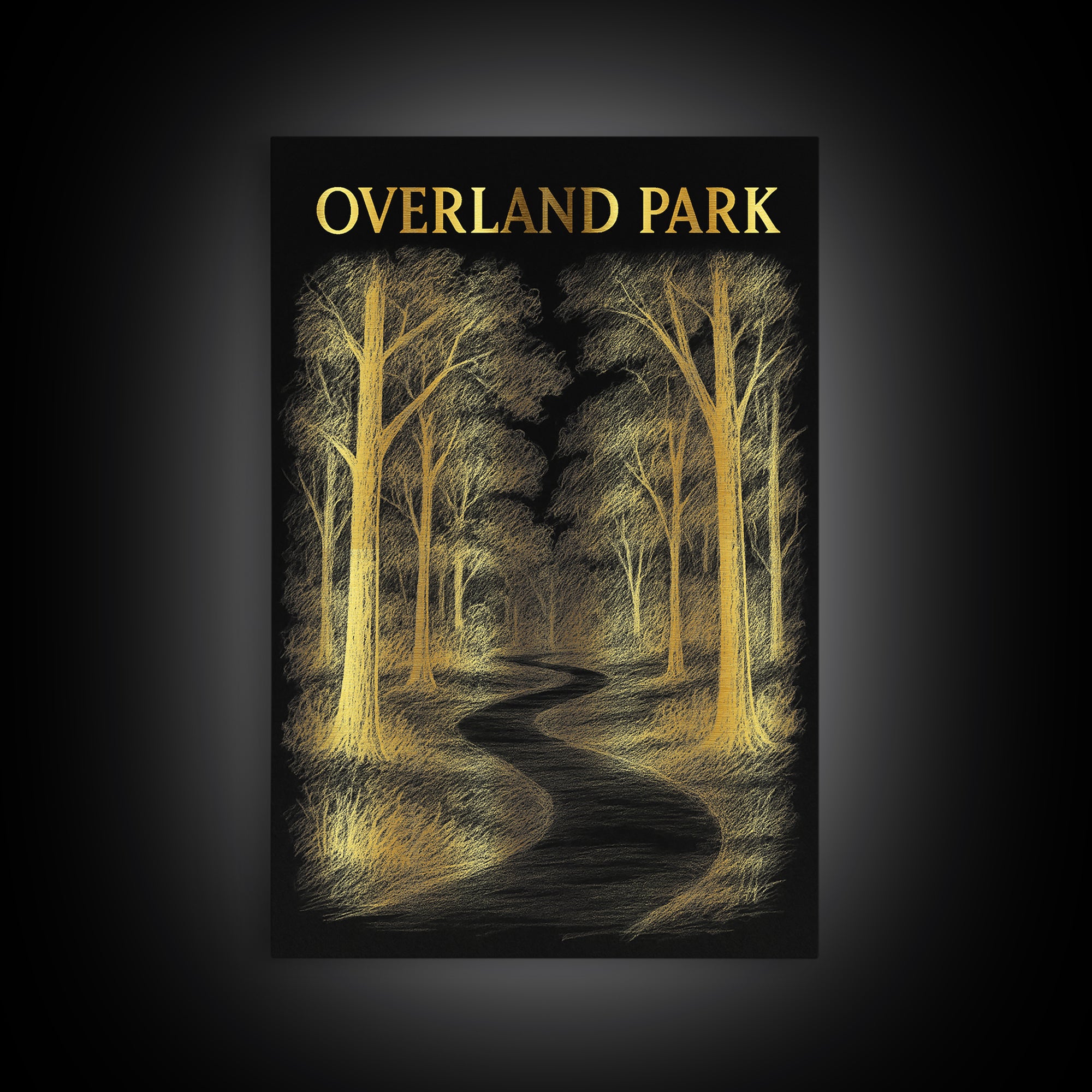 Overland Park Kansas Travel Poster, Canvas Print, Dark Background Poster Art, Overland Park Art Print, Vintage Travel Art, Fine Art Print