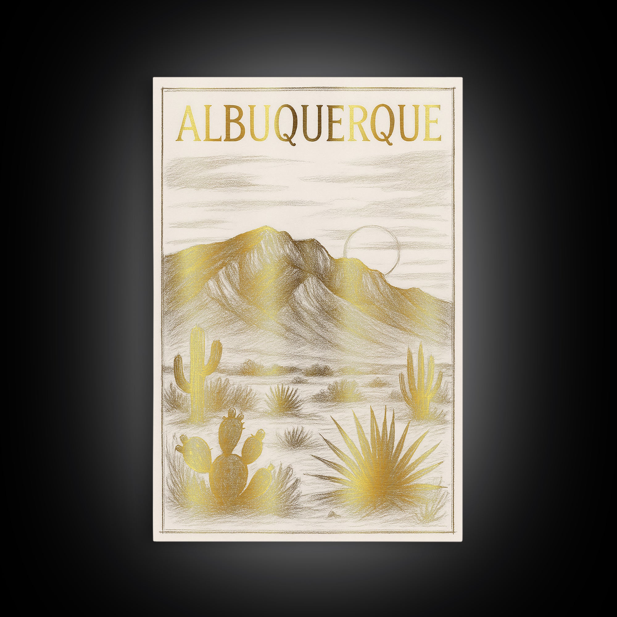 Albuquerque New Mexico Travel Poster, Canvas Print, Gold Line Drawing Wall Art, Albuquerque Art Print, City Art Print, Gift For Travelers