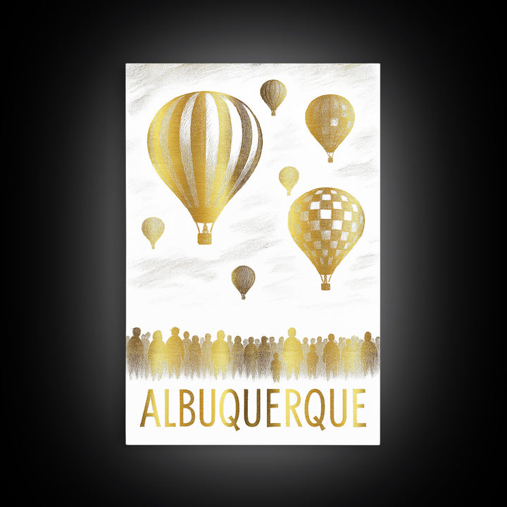 Albuquerque Travel Poster, Framed Canvas Print, Gold Line Drawing Wall Art, Albuquerque Art Print, Travel Poster Art, Wanderlust Decor