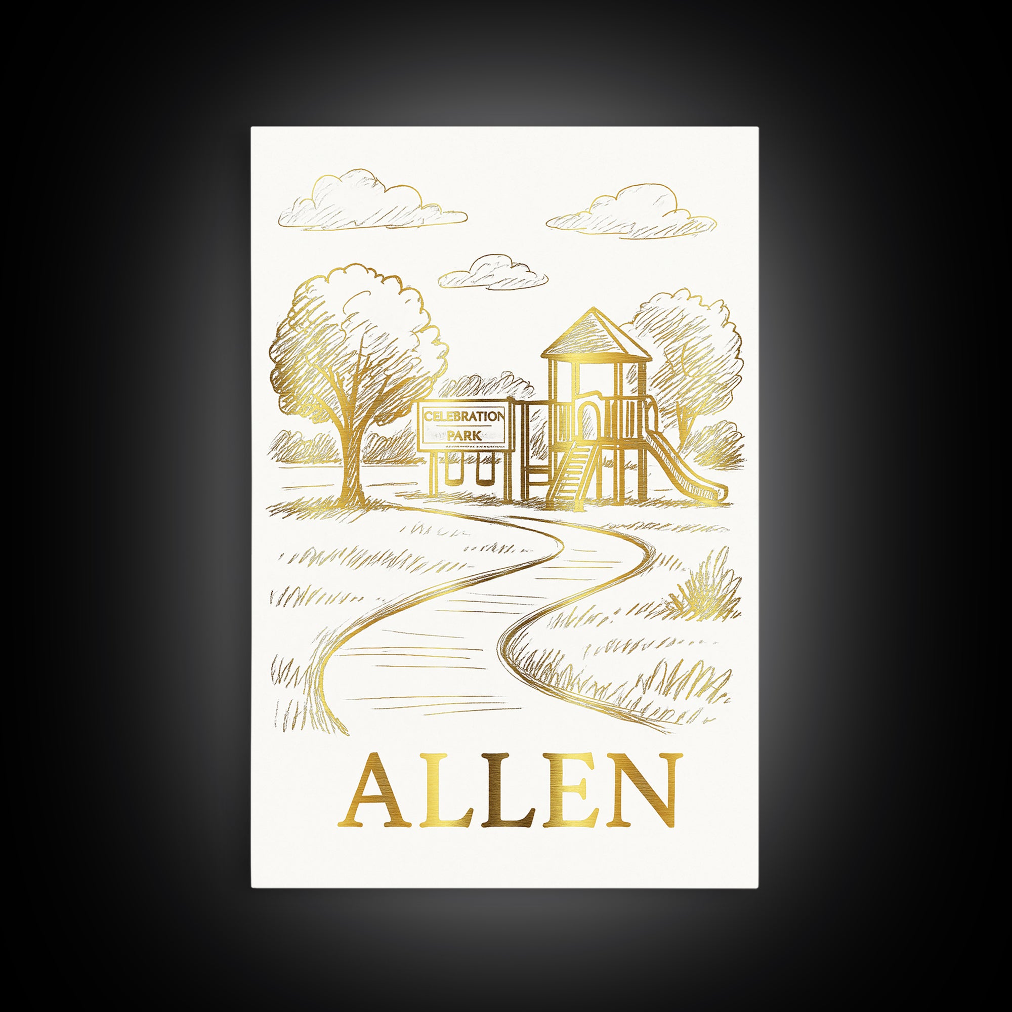 Allen Travel Poster, Framed Canvas Print, Elegant City Illustration, Allen City Art, Living Room Wall Art, Wanderlust Decor, Wall Art