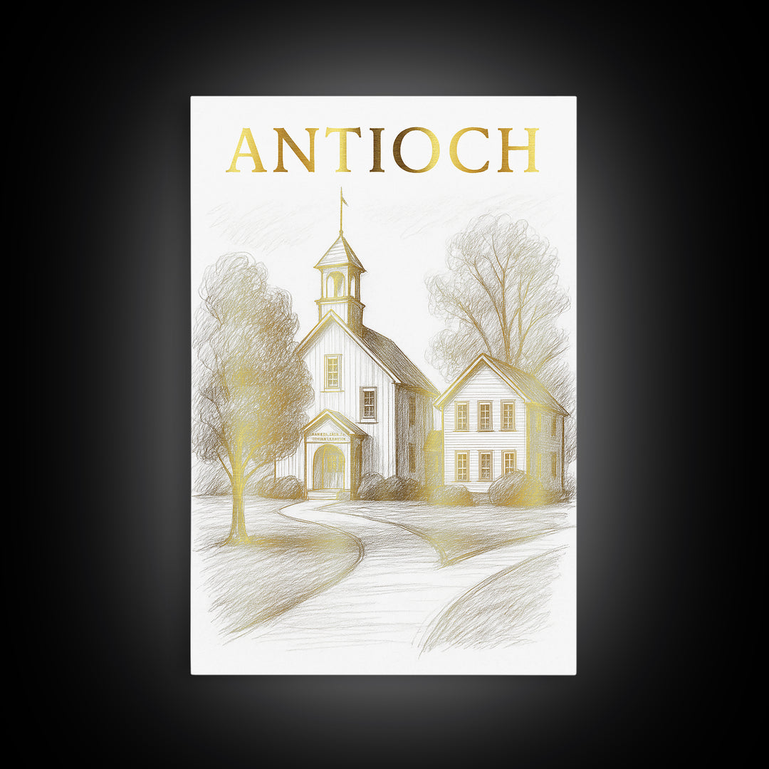 Antioch California Travel Poster, Canvas Print, Gold Line Drawing Wall Art, Antioch Travel Art, Home Office Decor, Eclectic Wall Decor